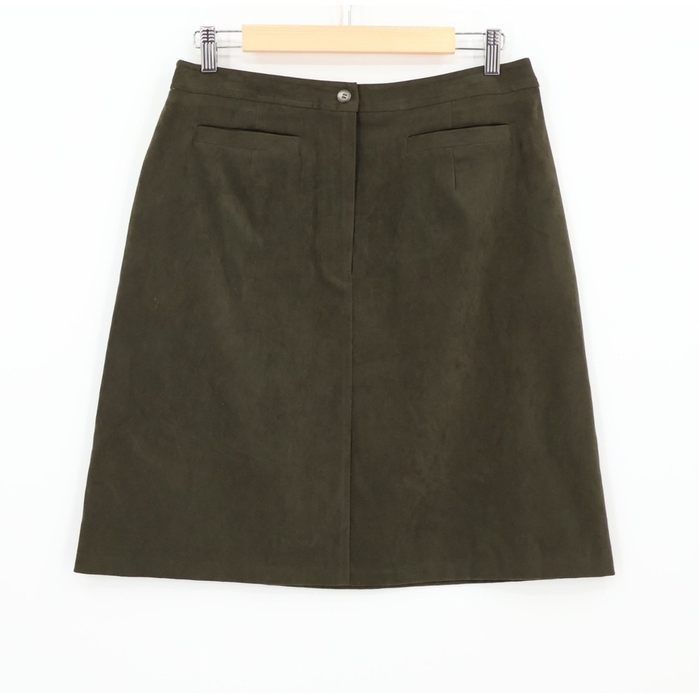 Olive Green Faux Suede Skirt Size 12 Office Siren Pockets Preppy Academia